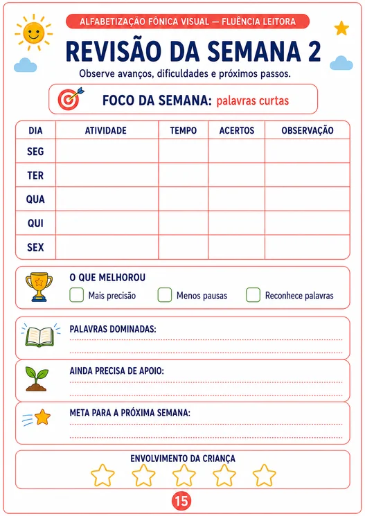 Revisão semanal — Caderno de Fluência Leitora