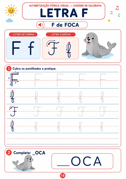 Letra F — Caderno de Caligrafia
